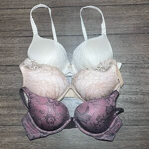 Victoria’s‎ Secret Lilyette Lace Bra Bundle 36C Mauve Nude Push Up Set Underwire